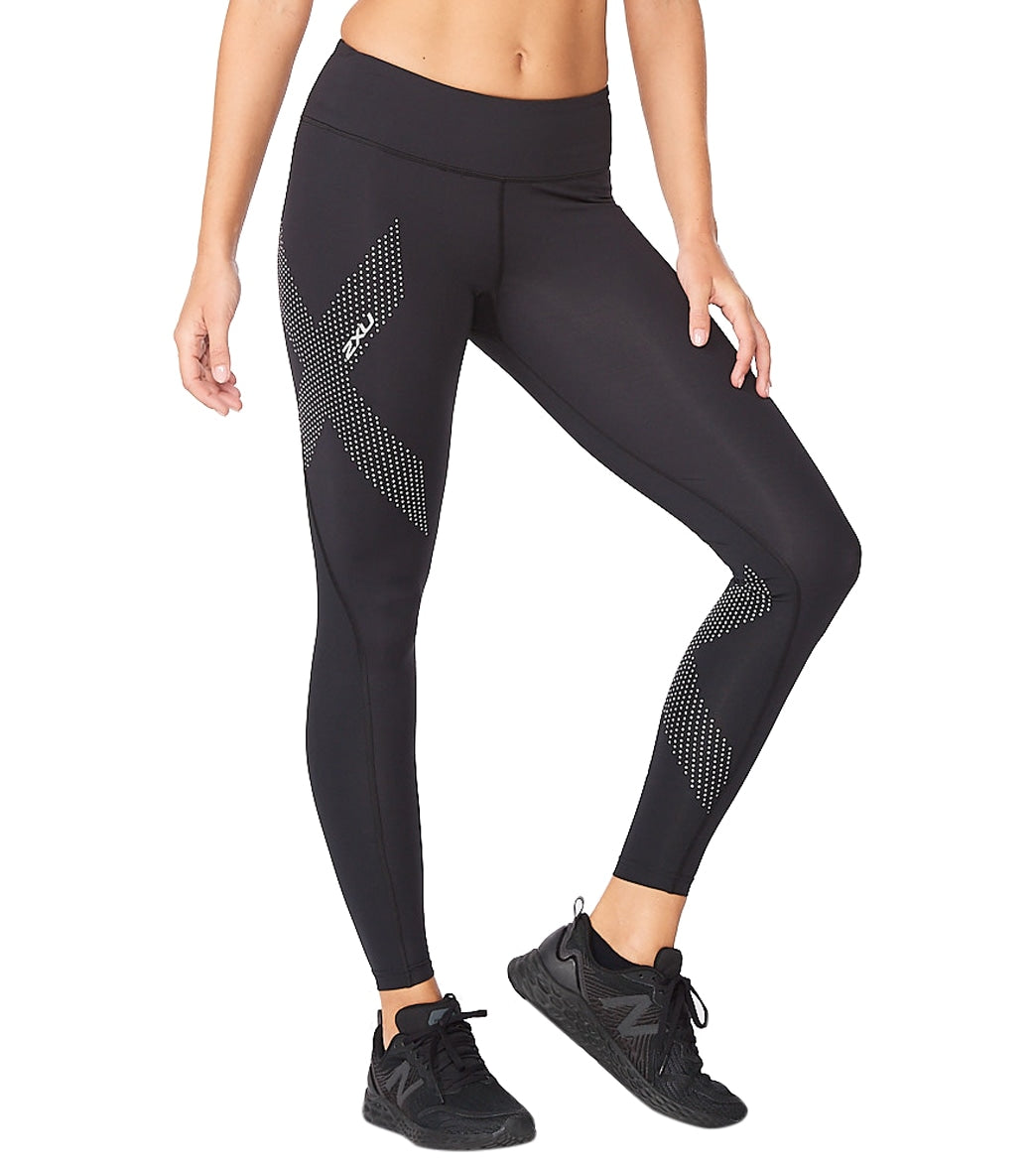 2XU Compression Tights Women's Mid-Rise Workout Pants, Black