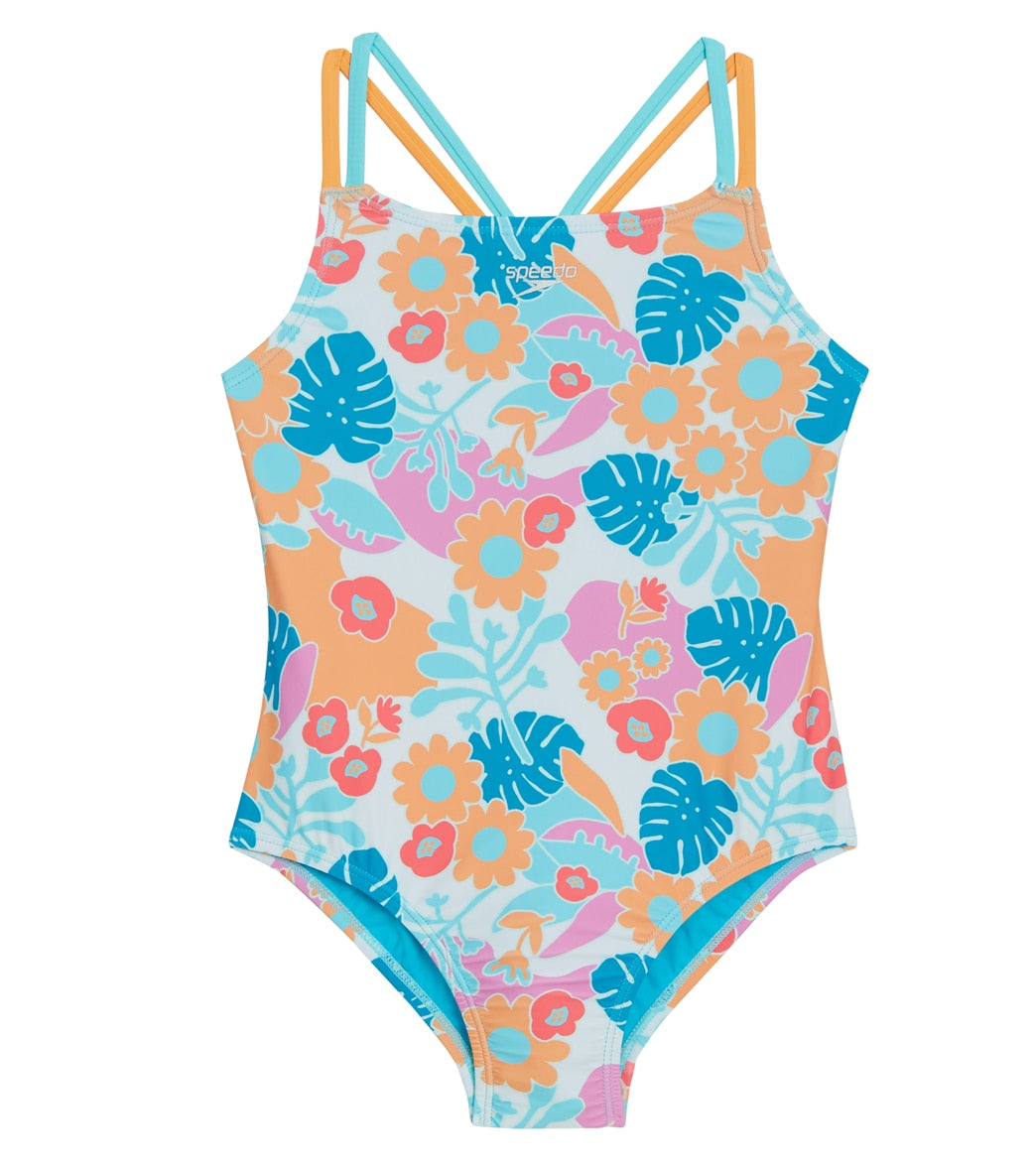 Speedo Girls' Printed Strappy One Piece Swimsuit (Big Kid) at SwimOutlet.com