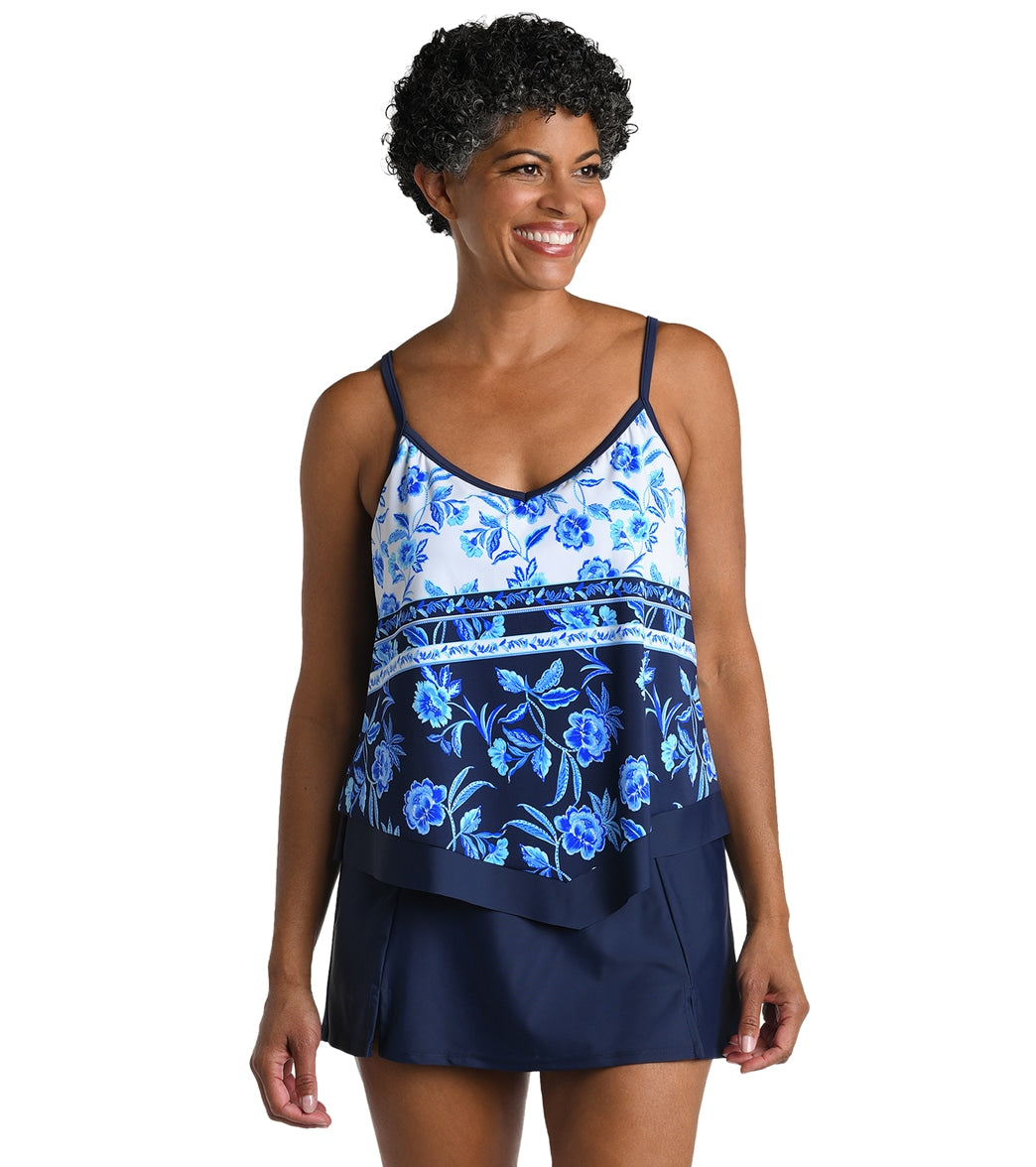 Maxine Women's Shibori Vines Flutter Tankini Top at SwimOutlet.com