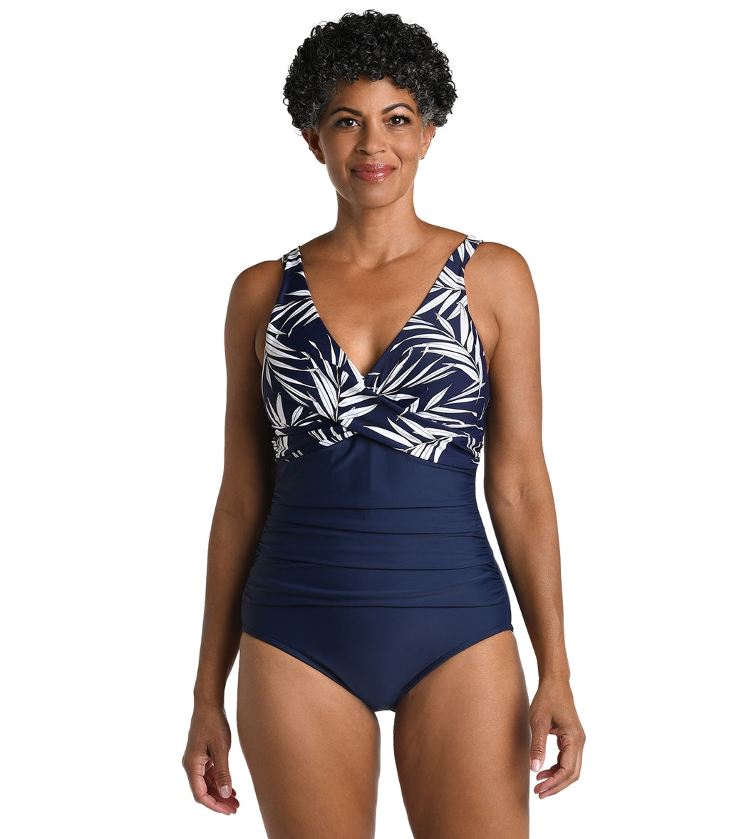 Women's Aquashape Indigo Surplice Front Swim Romper Swimsuit