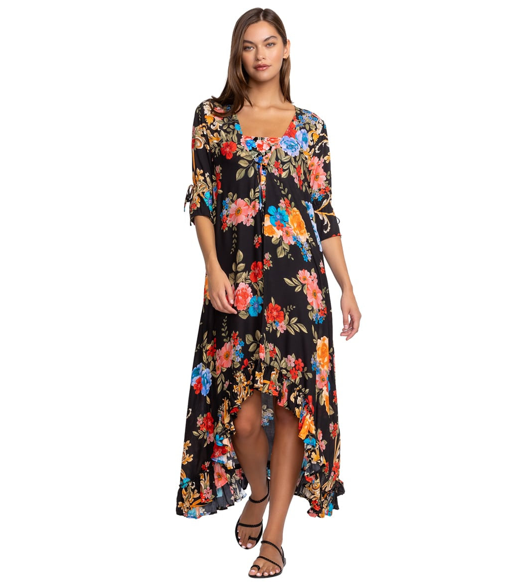 Johnny Was Women's Black Royal Print Long Ruffle Kimono at SwimOutlet.com