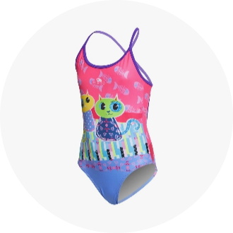 Colorful children's one-piece swimsuit featuring a vibrant cat design and playful patterns. Ideal for young swimmers, this swimwear offers comfort and style for pool or beach activities.