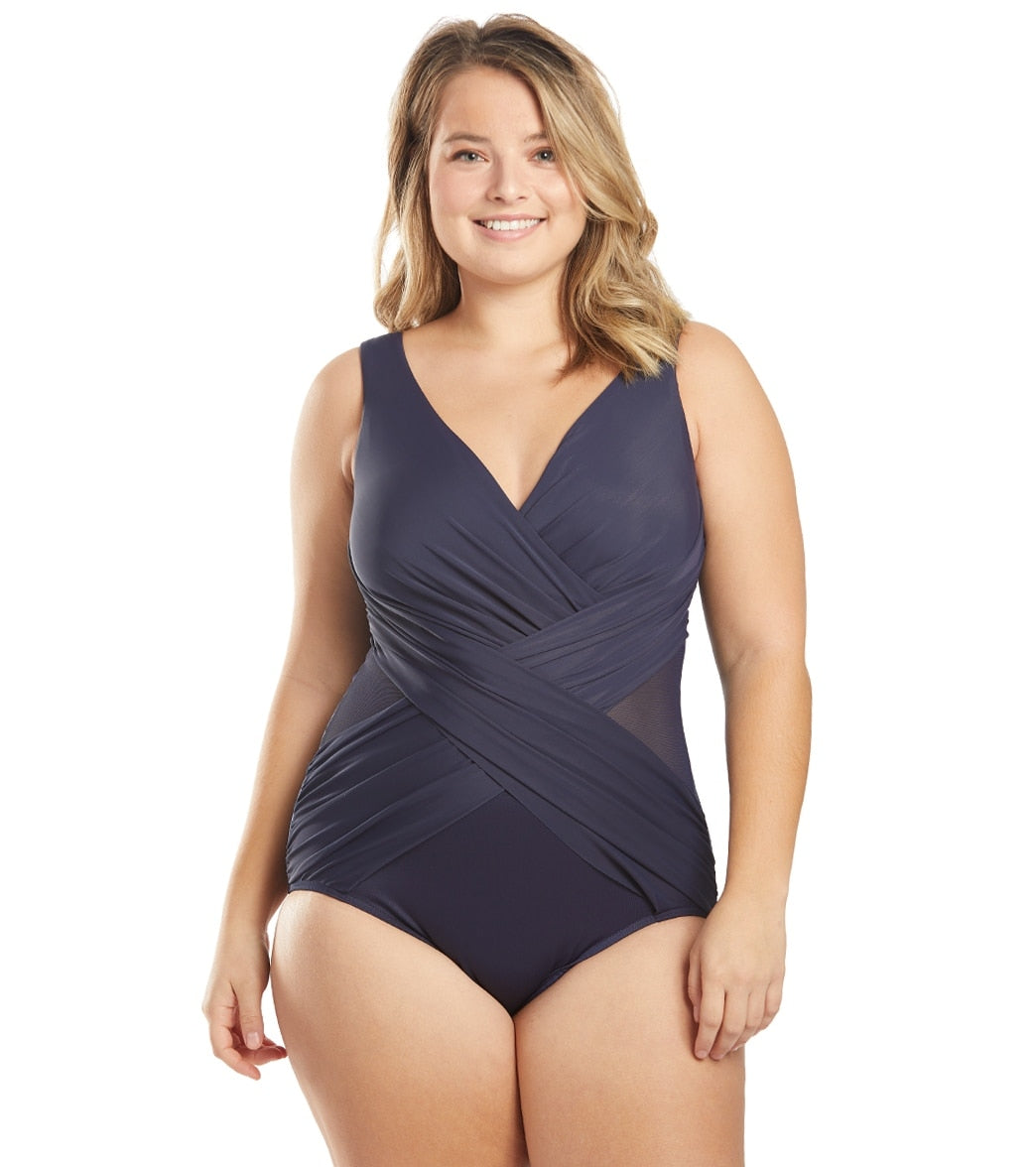 Miraclesuit Plus Size Illusionist Crossover One Piece Swimsuit (D Cup) at  SwimOutlet.com