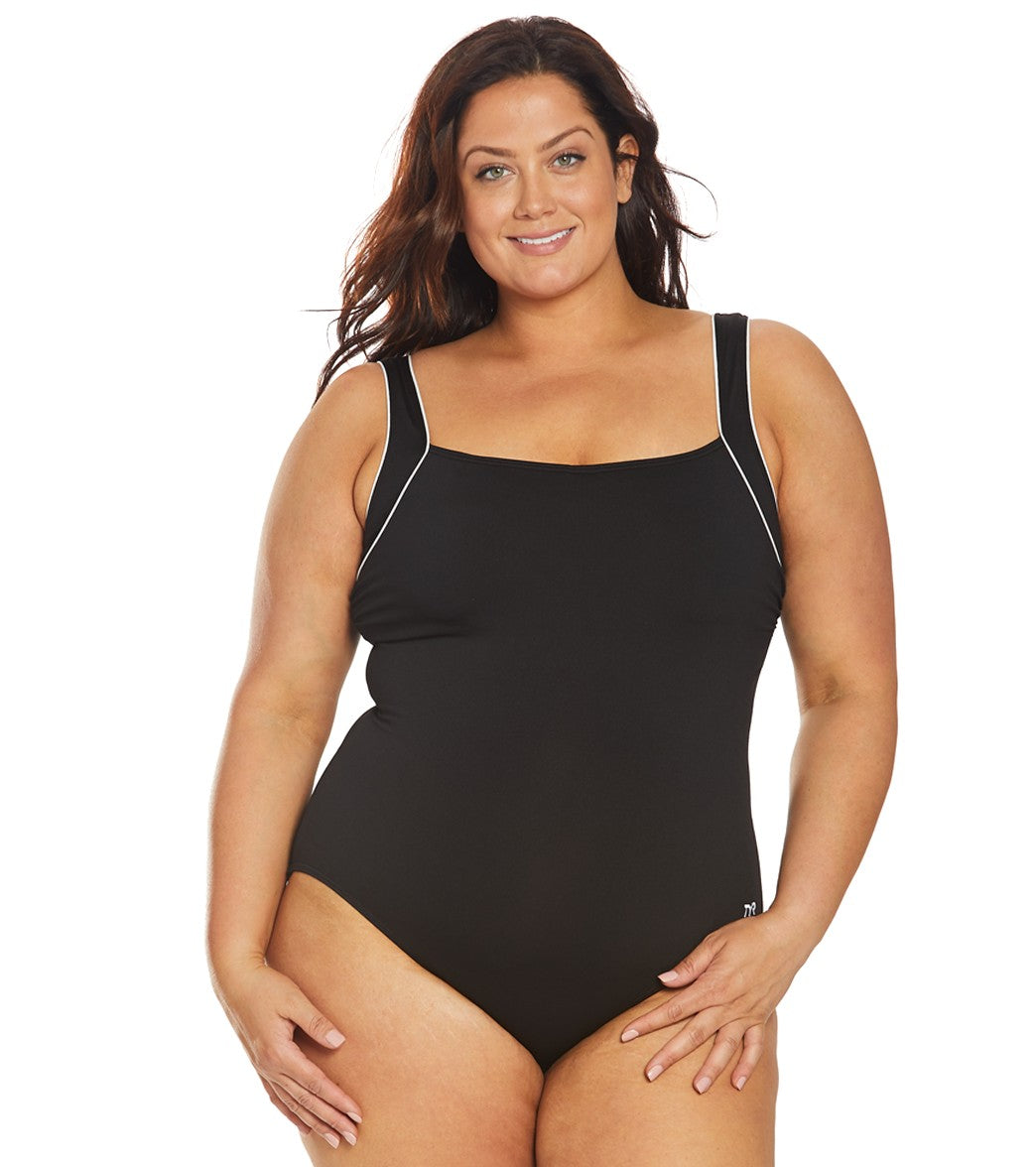 TYR Women's Plus Size Solid Square Neck Controlfit Chlorine Resistant One  Piece Swimsuit at SwimOutlet.com