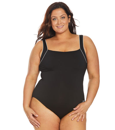 TYR Women's Plus Size Solid Square Neck Controlfit Chlorine Resistant One  Piece Swimsuit