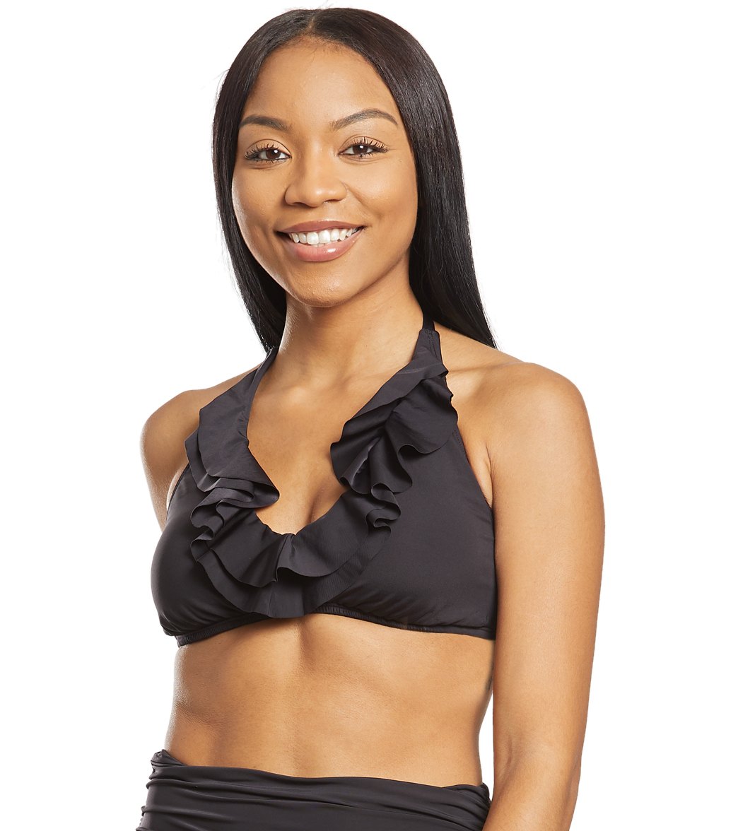 Kenneth Cole Reaction On The Move Ruffle Halter Bikini Top at SwimOutlet.com