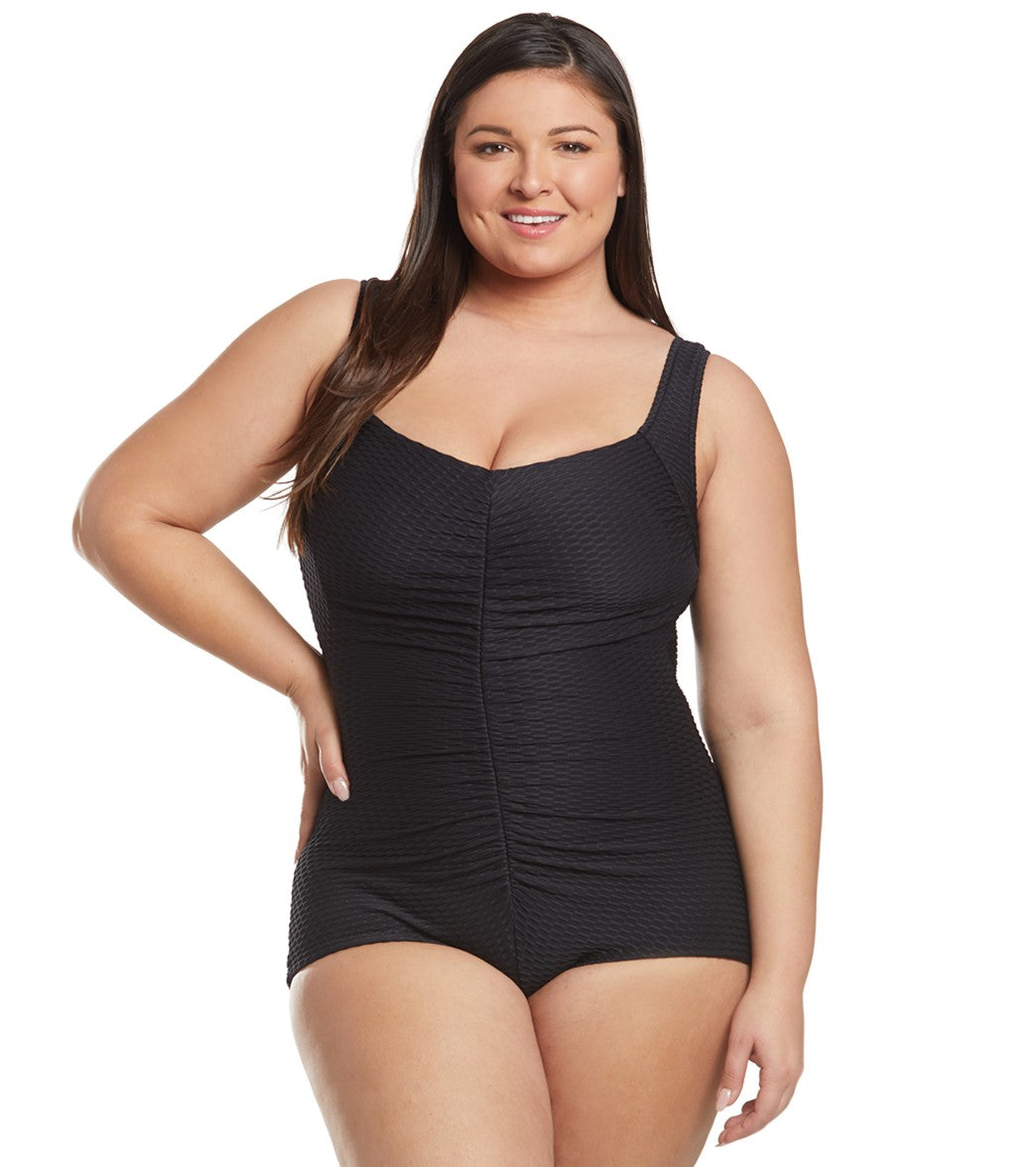 Maxine Plus Size Chlorine Resistant Shirred Girl Leg One Piece Swimsuit at  SwimOutlet.com