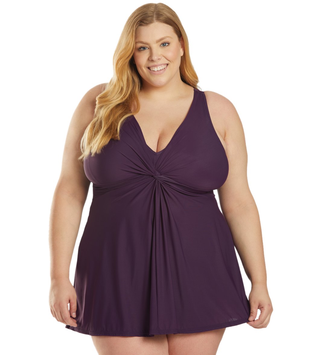 Miraclesuit Women's Plus Size Solid Must Have Marais Swim Dress at  SwimOutlet.com