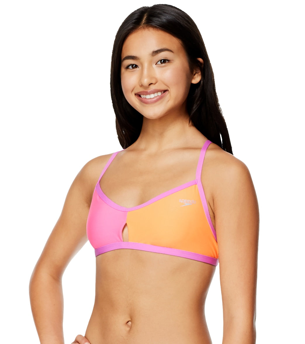 Speedo Women's Color Blocked Keyhole Tie Back Bikini Top at SwimOutlet.com