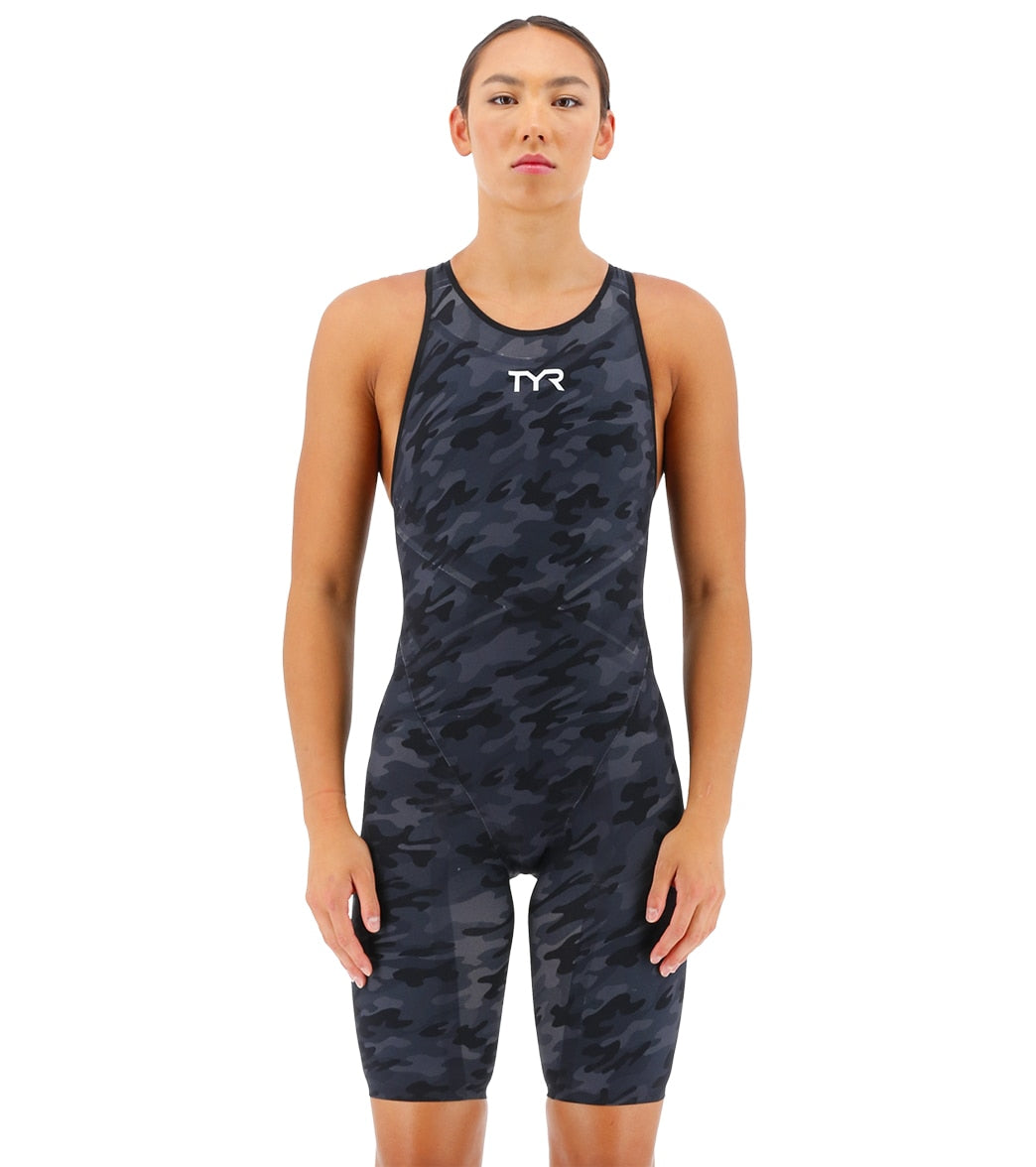 TYR Women's Venzo Camo Open Back Tech Suit Swimsuit at SwimOutlet.com