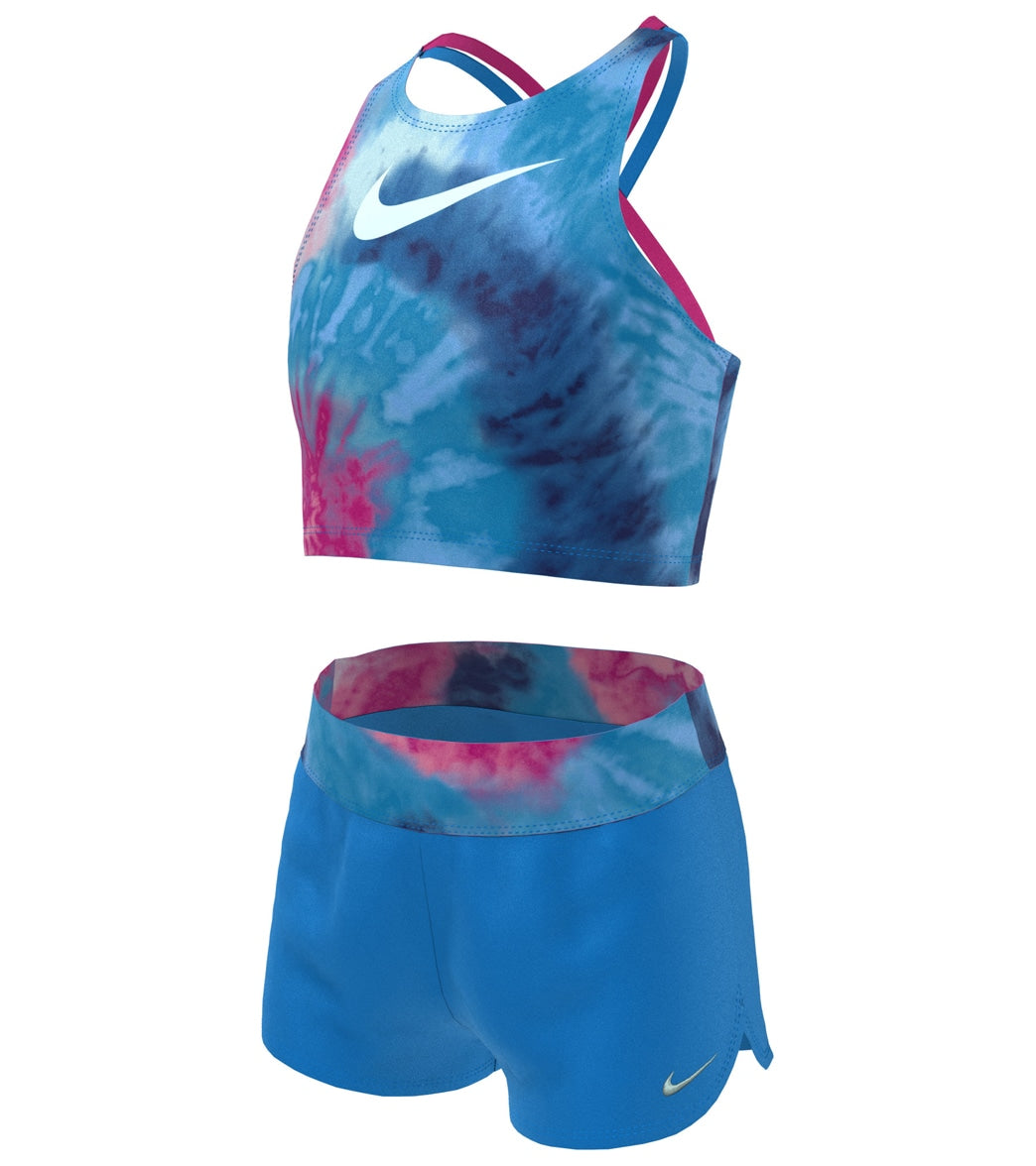 Nike Girls' Tie Dye Spiderback Two Piece Mid Bikini Set (Big Kid) at  SwimOutlet.com