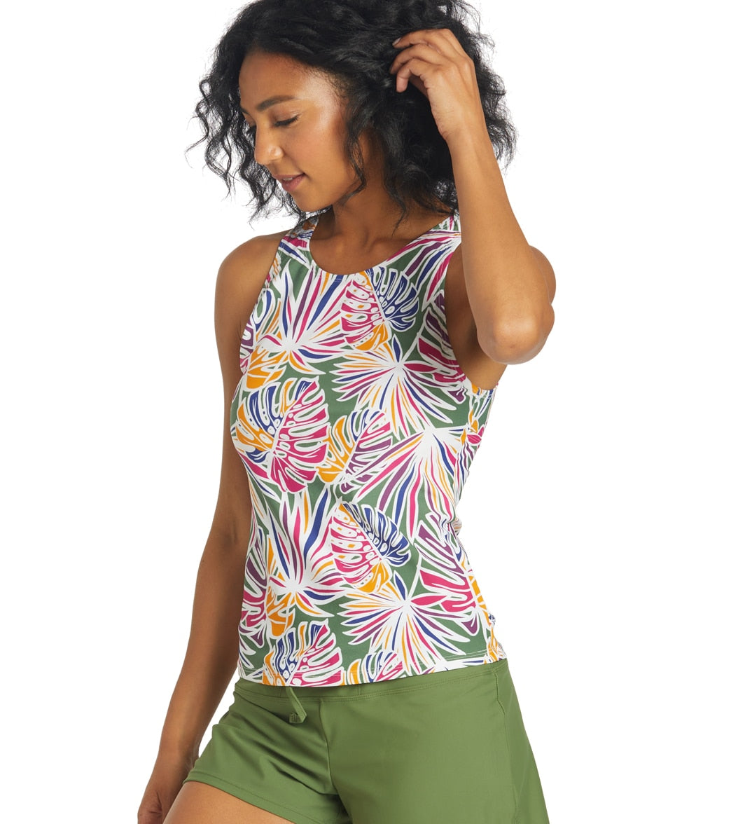 Sporti Active Tropical Palm High Neck Tankini Top at SwimOutlet.com