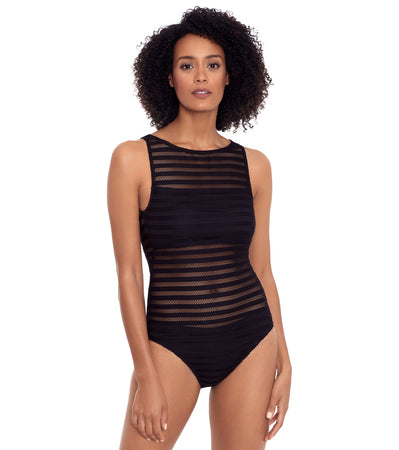 Casablanca Black Ribbed One-Piece Swimsuit