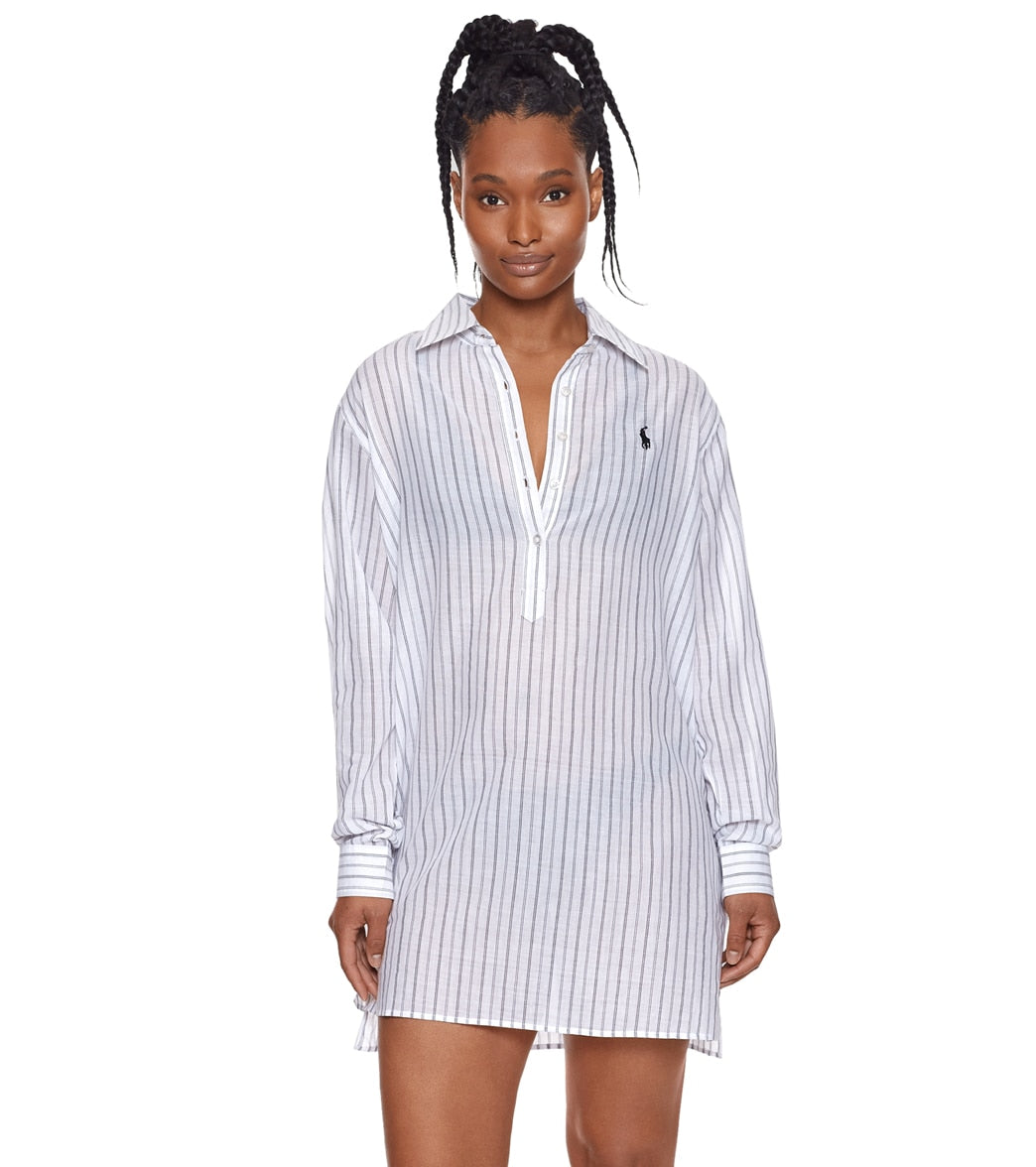 Tunic Shirt - White on White Check Women's Popover Blouse by