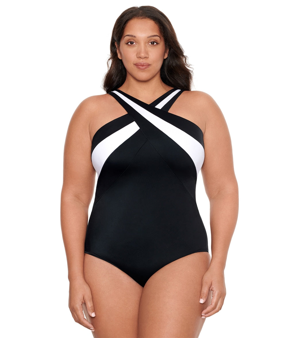 Longitude Women's Plus Size Private Party Crossover One Piece Swimsuit at  SwimOutlet.com