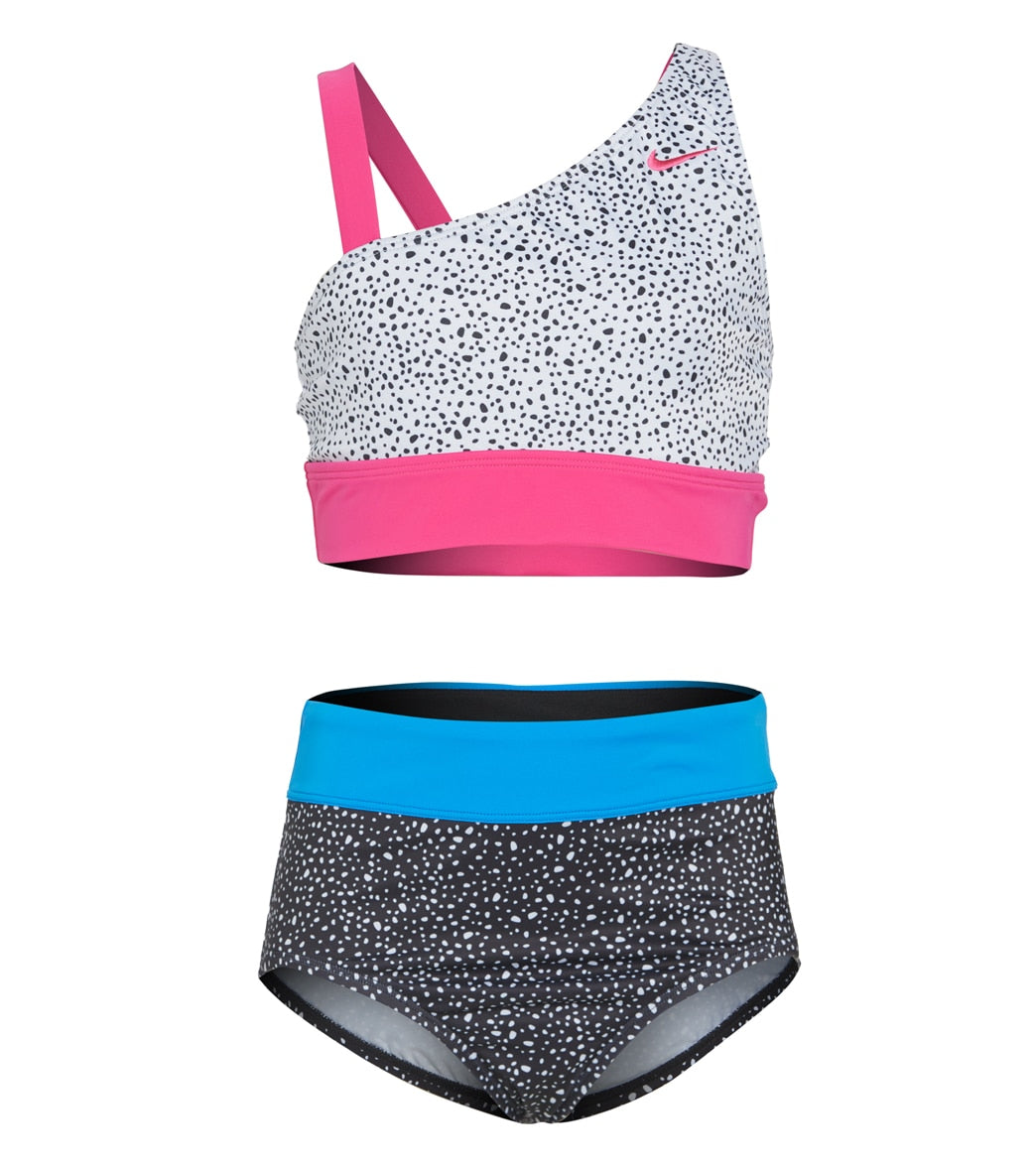 Nike Girls' Water Dots Asymmetrical Top & High Waist Bikini Set (Big Kid)  at SwimOutlet.com