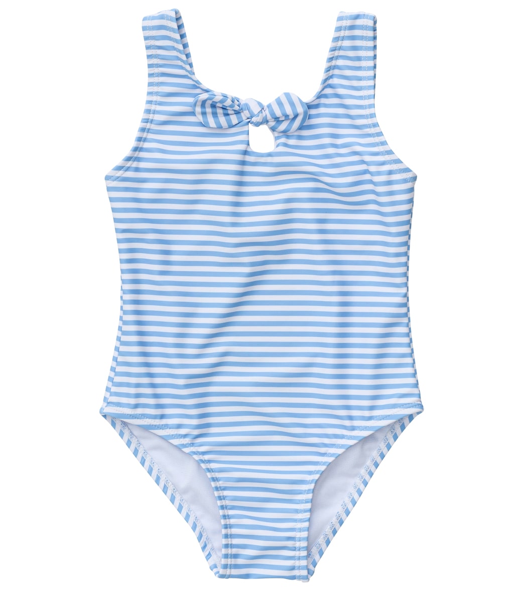 Snapper Rock Girls' Powder Blue Sustainable Stripe Bow Swimsuit (Baby ...