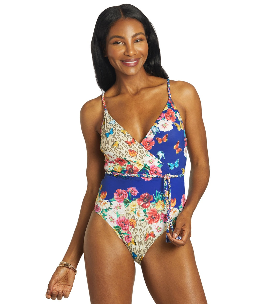 Johnny Was Women's Fleur Braided Wrap One Piece Swimsuit at SwimOutlet.com