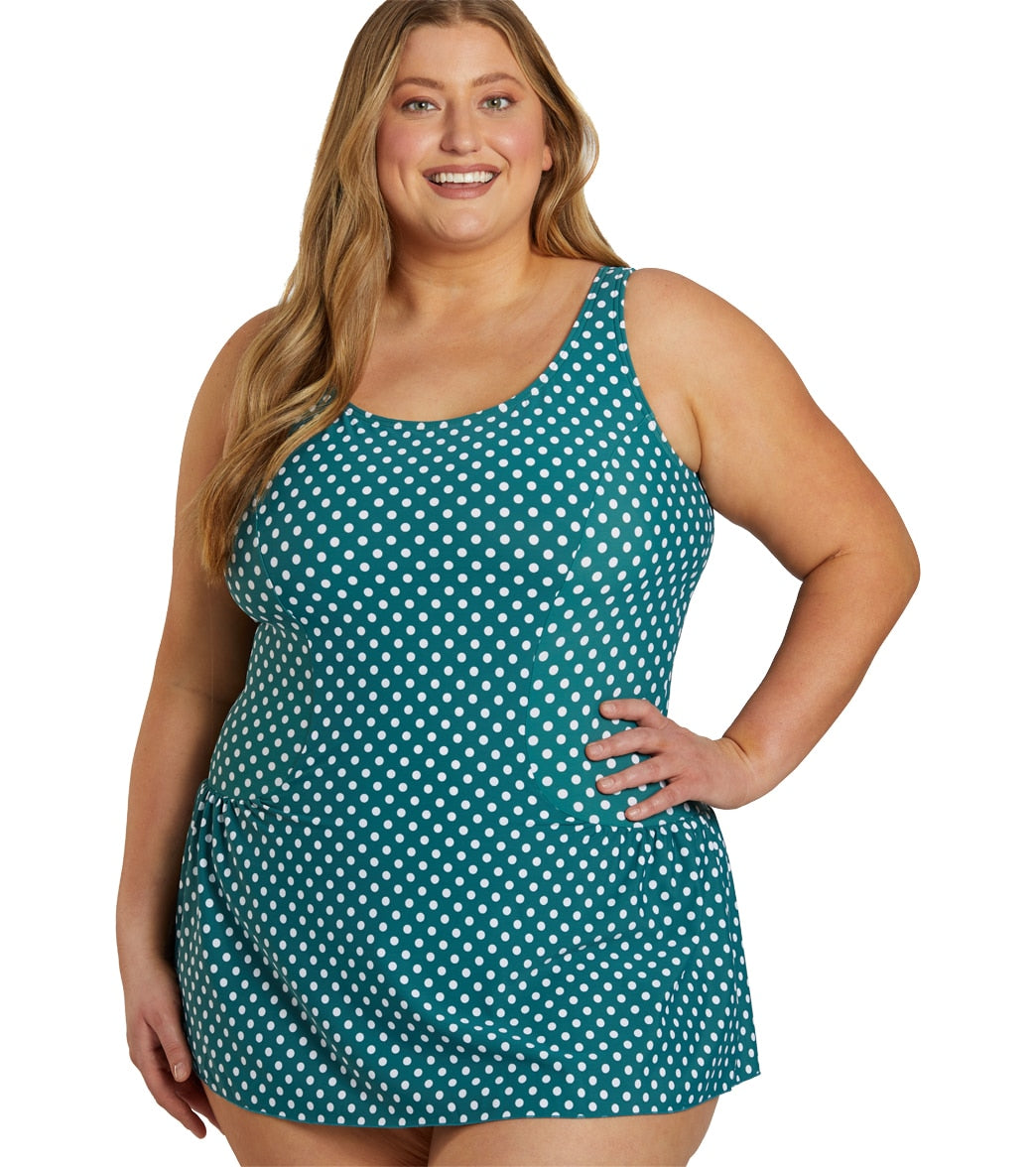 Sporti Plus Size Polka Dot Swim Dress at SwimOutlet.com