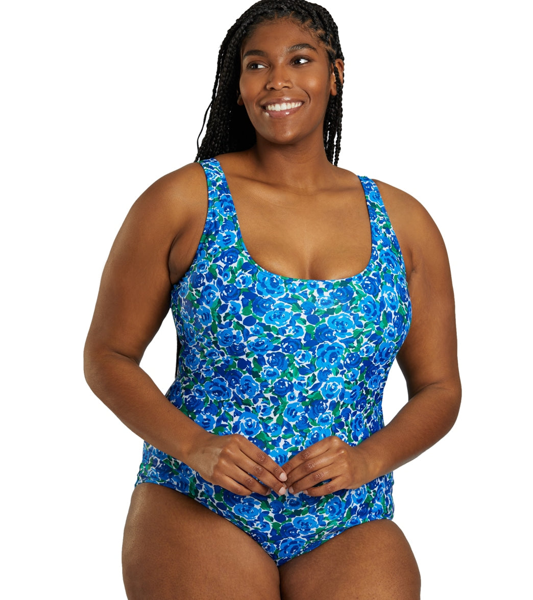 Sporti Plus Size HydroLast Spring Garden Chlorine Resistant Moderate Scoop  Back One Piece Swimsuit at SwimOutlet.com