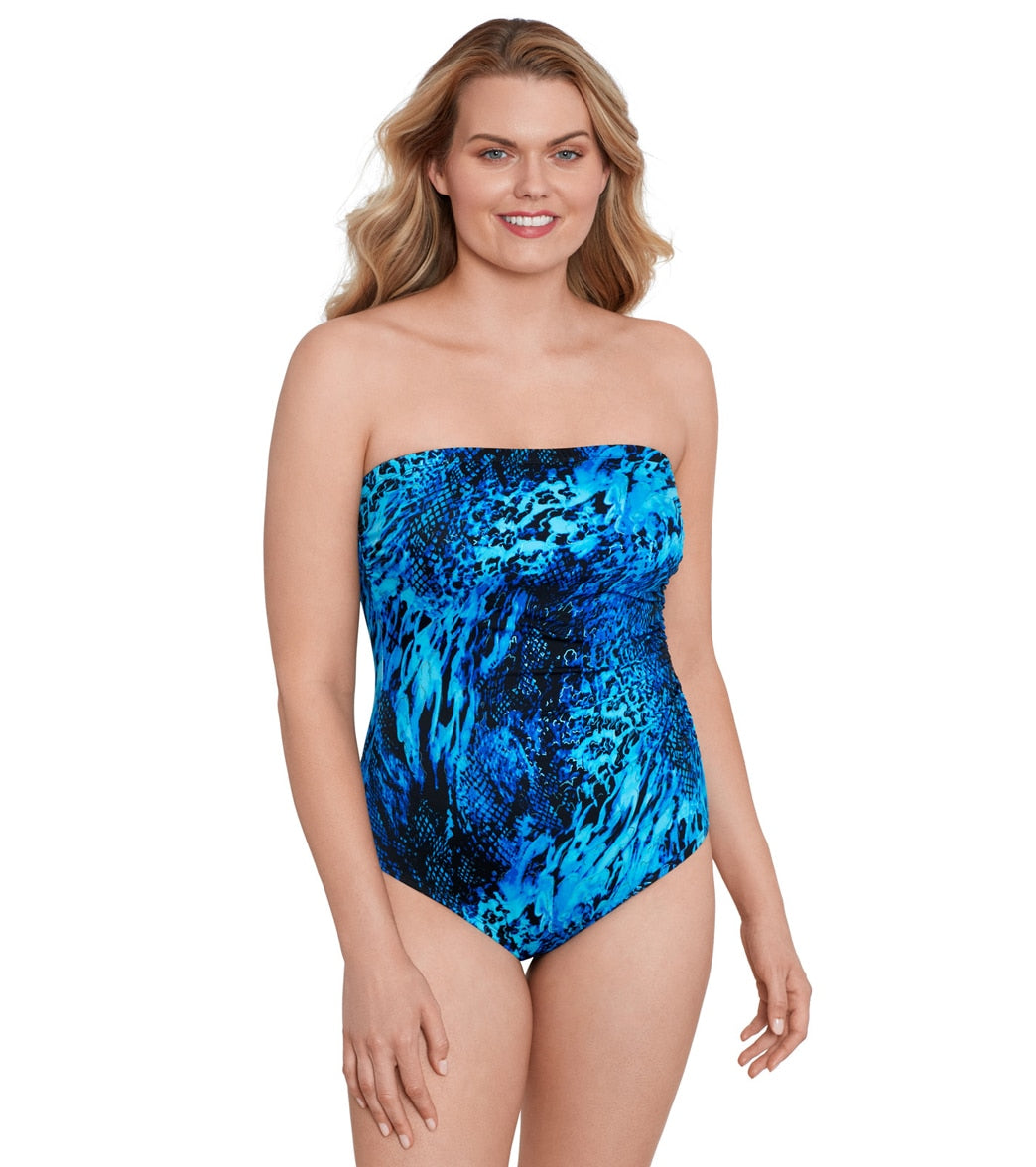 Longitude Women's Natural Riches Side Shirred Bandeau Long Torso One Piece  Swimsuit at SwimOutlet.com