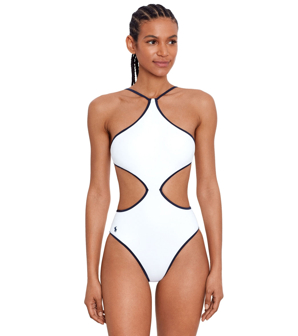 Polo Ralph Lauren Women's Tipped Solids High Neck One Piece Swimsuit at  SwimOutlet.com