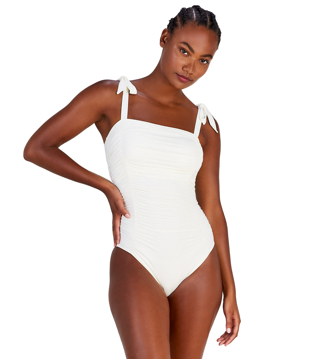 Kate Spade New York Women's Solids Shirred Square Neck One Piece Swimsuit  at SwimOutlet.com
