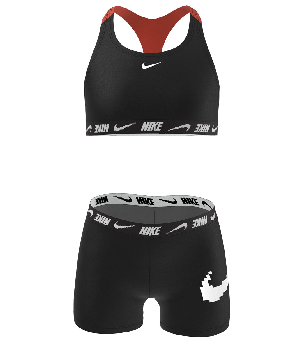 Nike Girls' Logo Tape Two Piece Bikini Set (Big Kid) at SwimOutlet.com