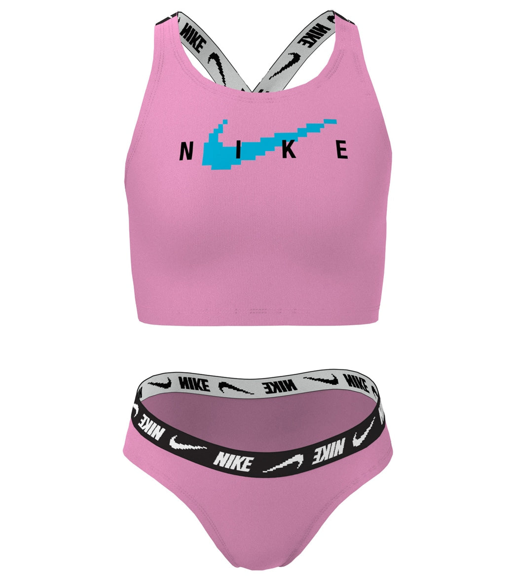 Nike Girls Logo Tape Two Piece Midkini Set (Big Kid) at SwimOutlet.com