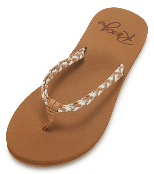 Roxy Costas II Kids Girl's White & Brown Flip-Flop Sandals Size 5 - EUC