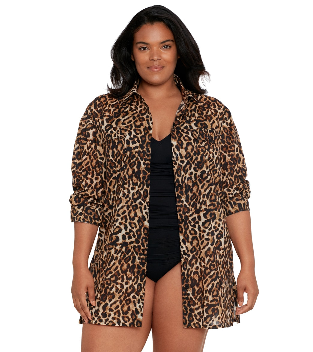 Lauren Ralph Lauren Women's Plus Size Leopard Camp Cover Up Shirt at  SwimOutlet.com